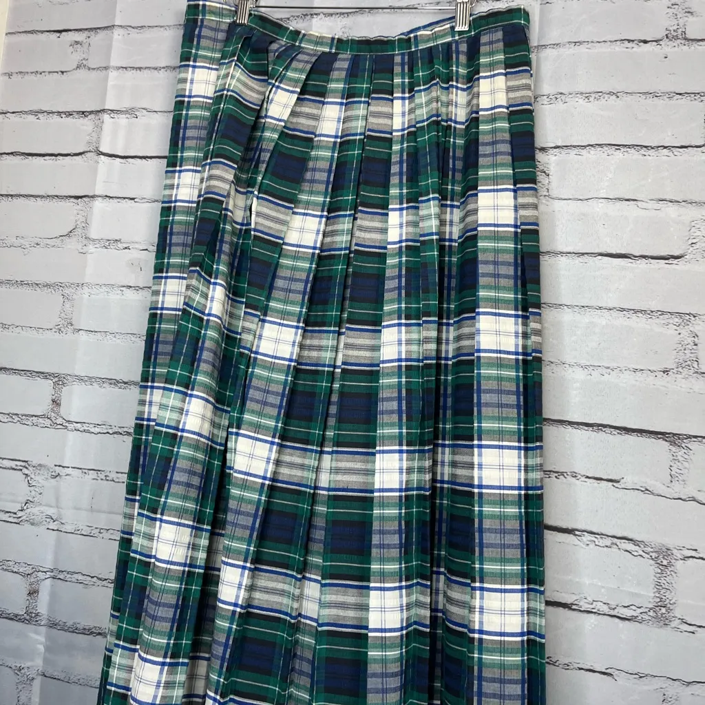 Vintage 1950s Jonathan Logan White & Green Plaid Maxi Skirt 6 CottageCore Preppy - Image 6