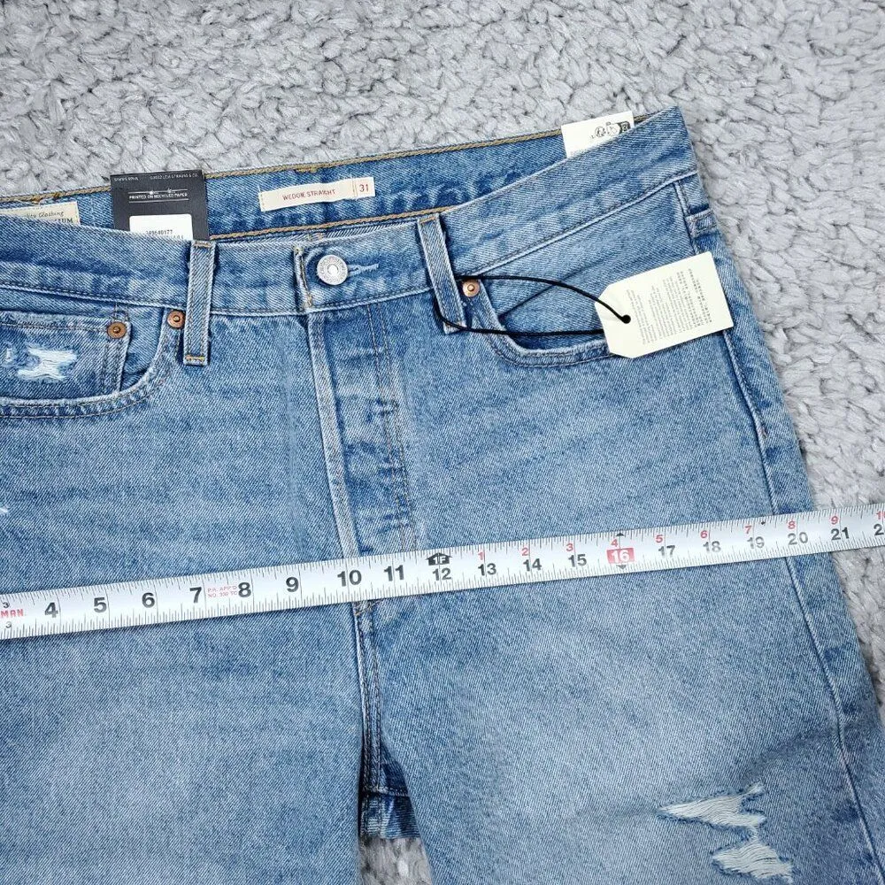 Levi's Premium Wedgie Straight Jeans Size 31x26 Distressed Destroyed Ripped Blue - Image 10