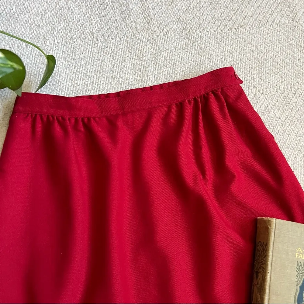 Vintage 70s Red High Waisted Shin Length Aline Midi Skirt Size M - Image 2