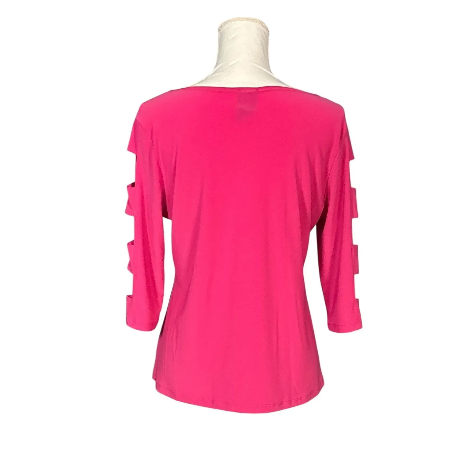 Clara Sun Woo Tunic Top Size Medium 3/4 Cut Out Sleeves Pink Stretch Artsy USA - Image 3