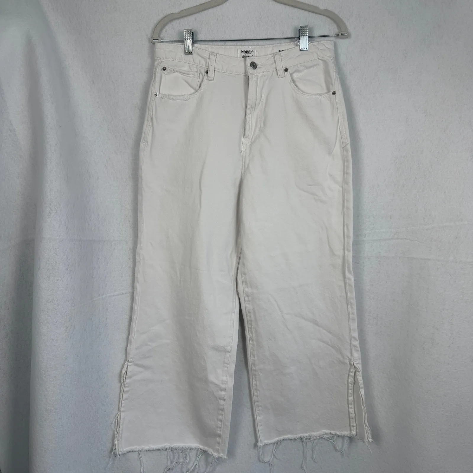 The Wide Leg White Denim Cropped Raw Hem Split Ankle Petite Friendly Size 6/28 - Image 2