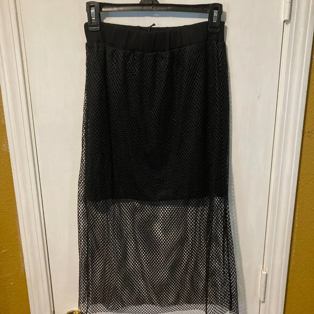 Boy London junior ladies size XXL cotton lined mesh overlay knee length skirt Black - Image 4