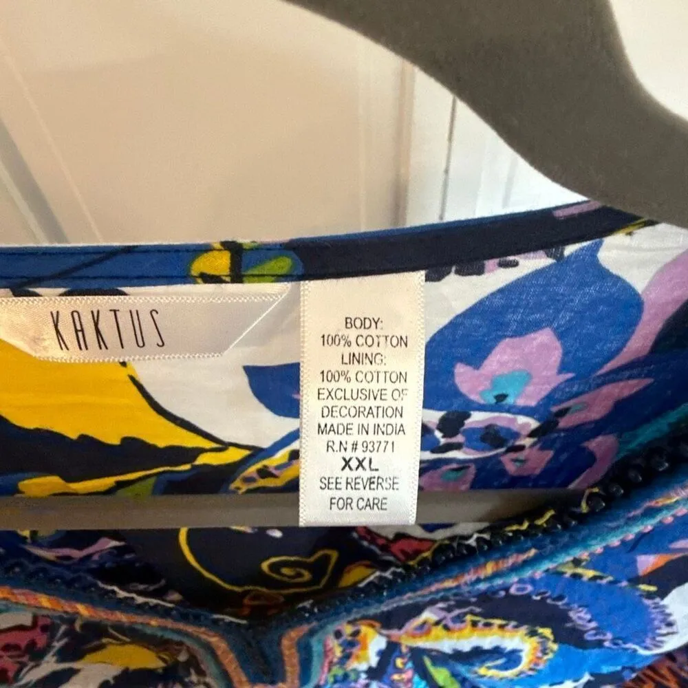 Kactus Cotton paisley braided neck long sleeve dress size XXL Blue - Image 7