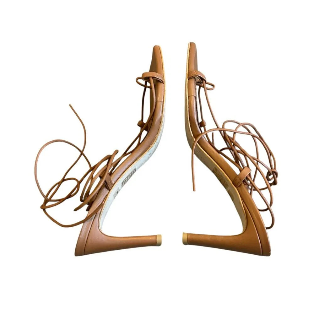 Alohas Bellini Leather Sandals Tan Lace-Up Square Toe Strappy Size 38 7.5 Womens - Image 9