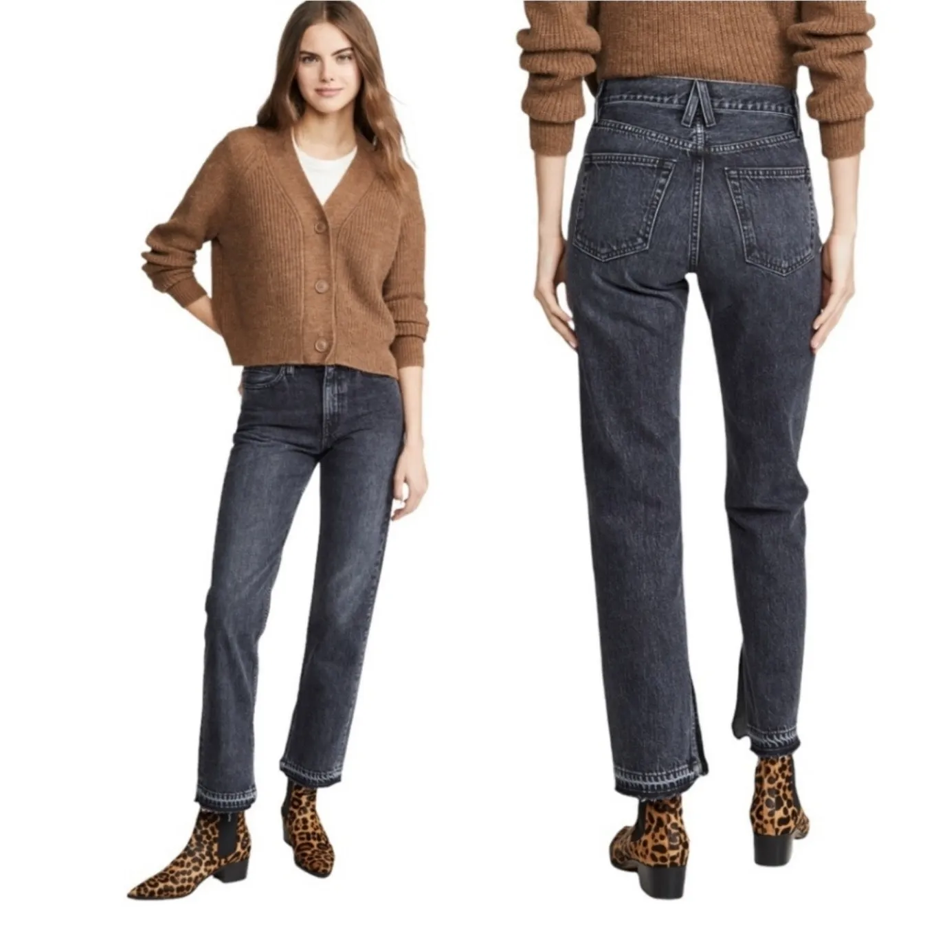 SLVRLAKE Hero Jeans Size 28 NWT Midnight Rider Distressed High Rise Fray Denim Black - Image 3