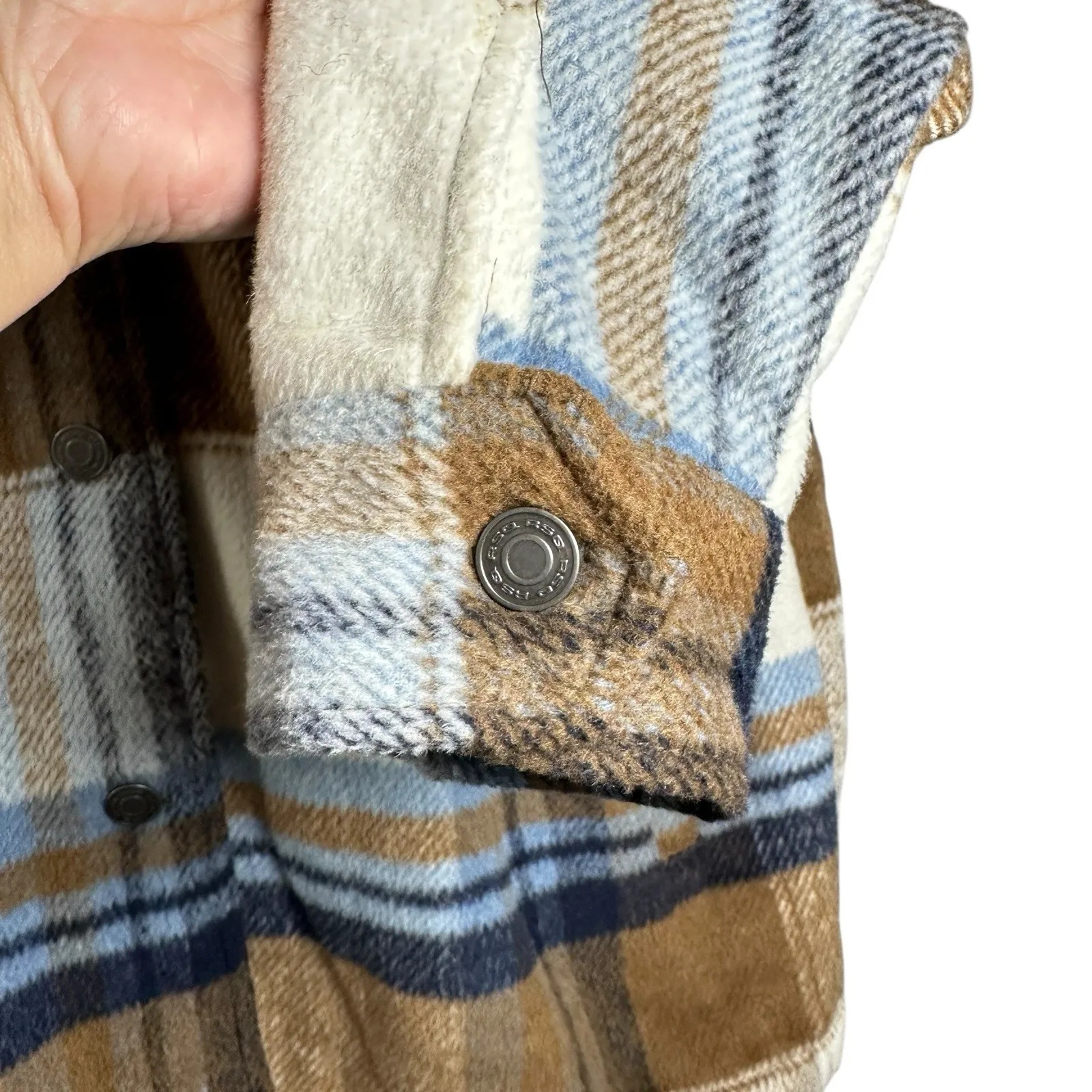 RSQ Plaid Wool Blend Shacket Jacket Medium Brown Blue Cream Oversized Workwear - Image 13