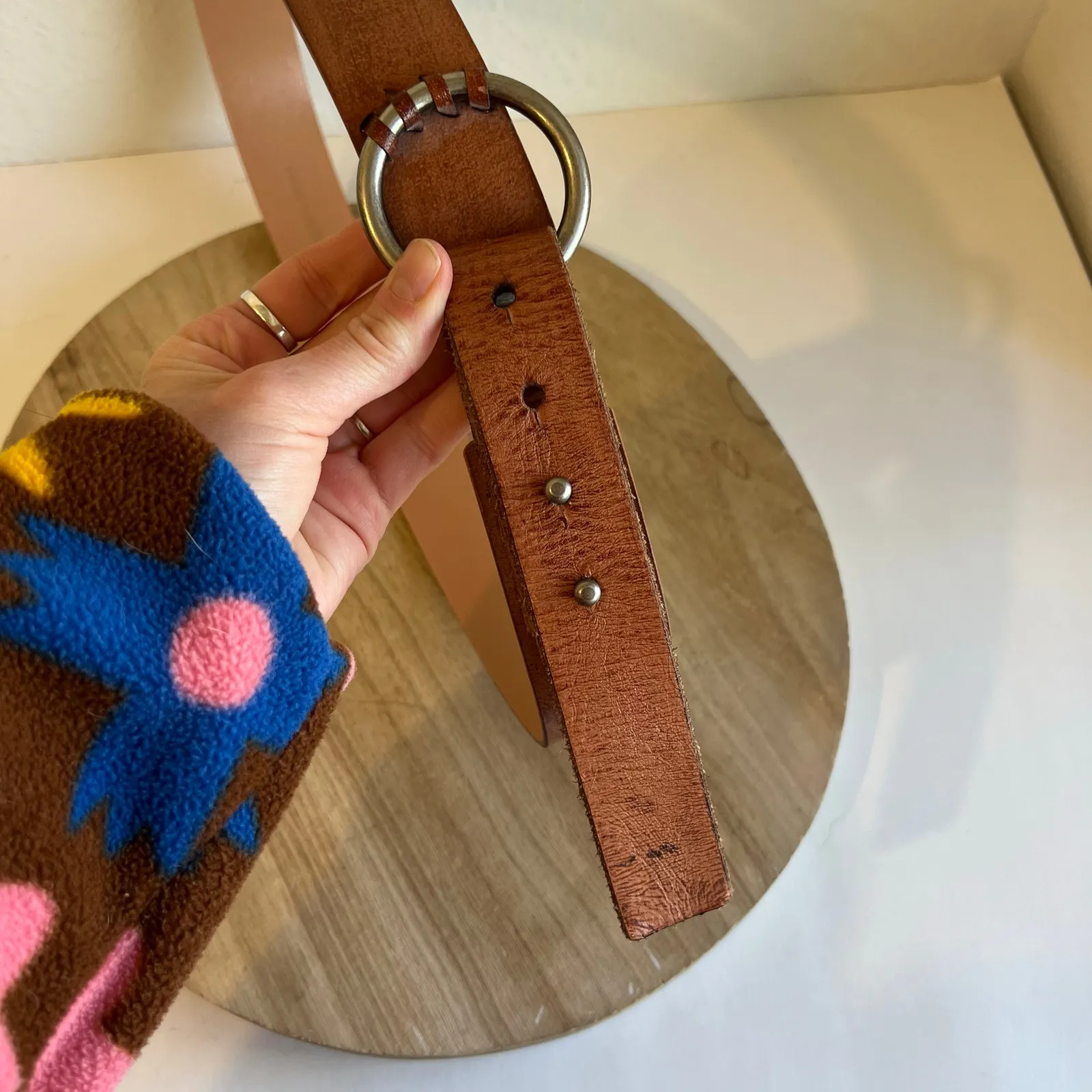 Brown Genuine Bonded Leather Wrap Round Silver Loop Stud Belt Size XL - Image 3