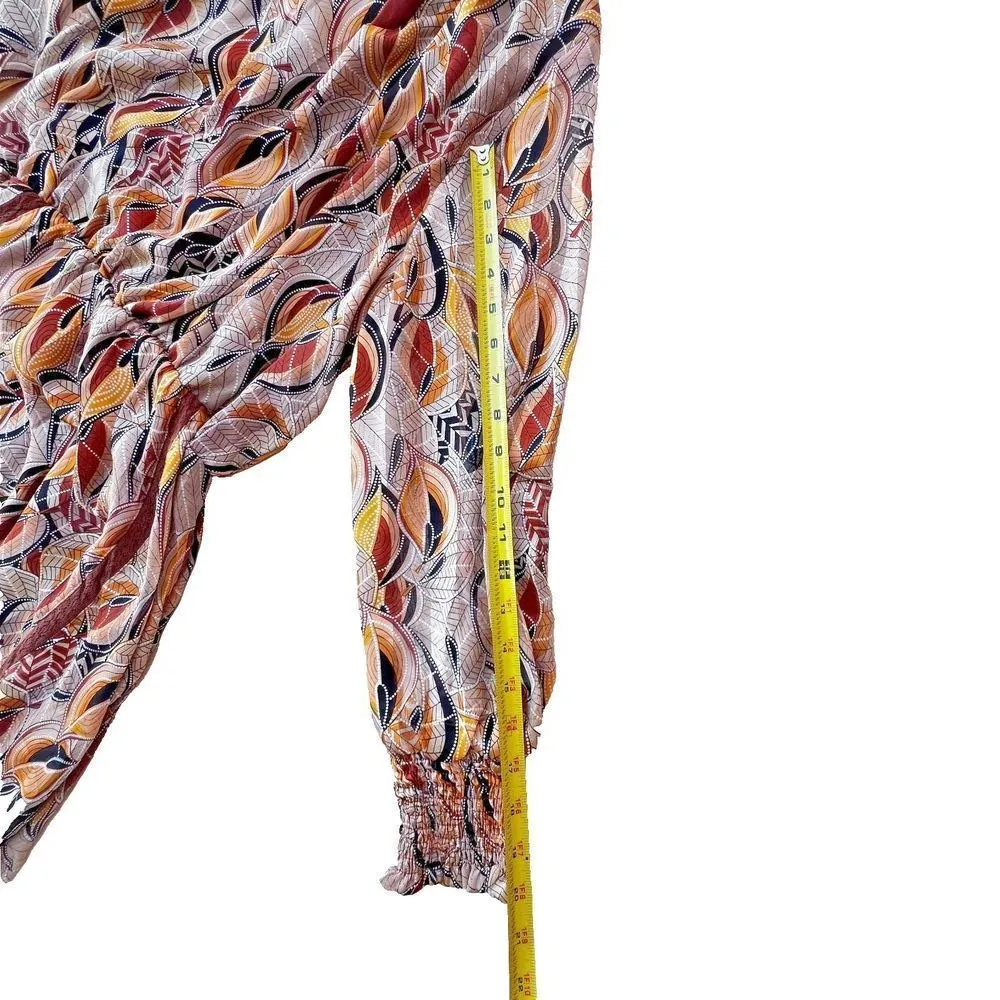 Sweet Salt Floral Long Sleeve Bohemian chic multicolor Key Hole Back Dress 12 Brown - Image 6