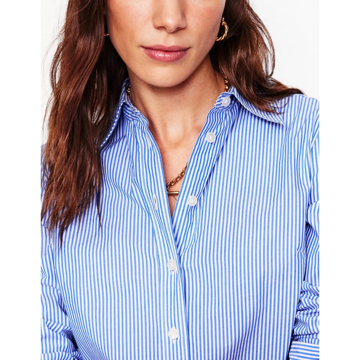 BODEN Blue Sienna White Stripe Button Up Shirt Women US 4 Classic Fit Cotton - Image 13