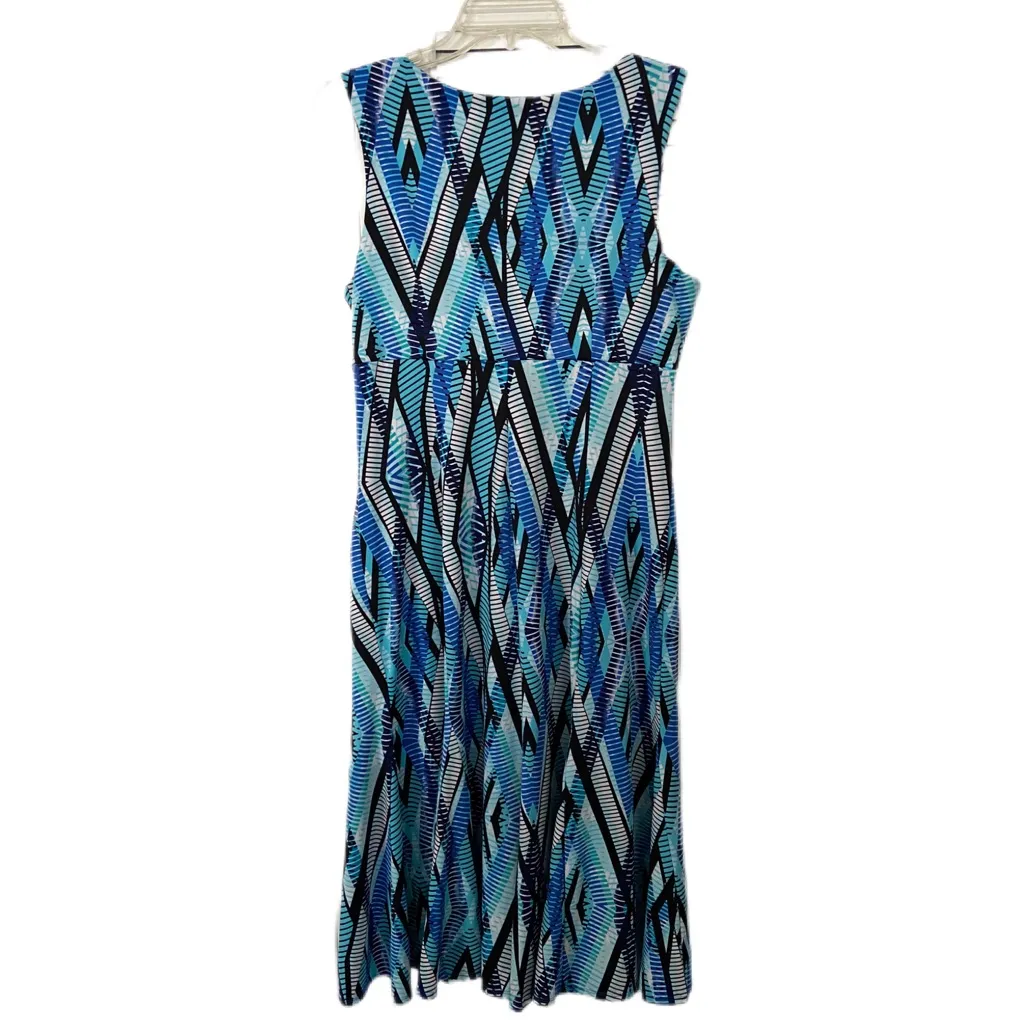 Perceptions Vibrant Blue Patterned Midi Dress Size Medium - Image 3