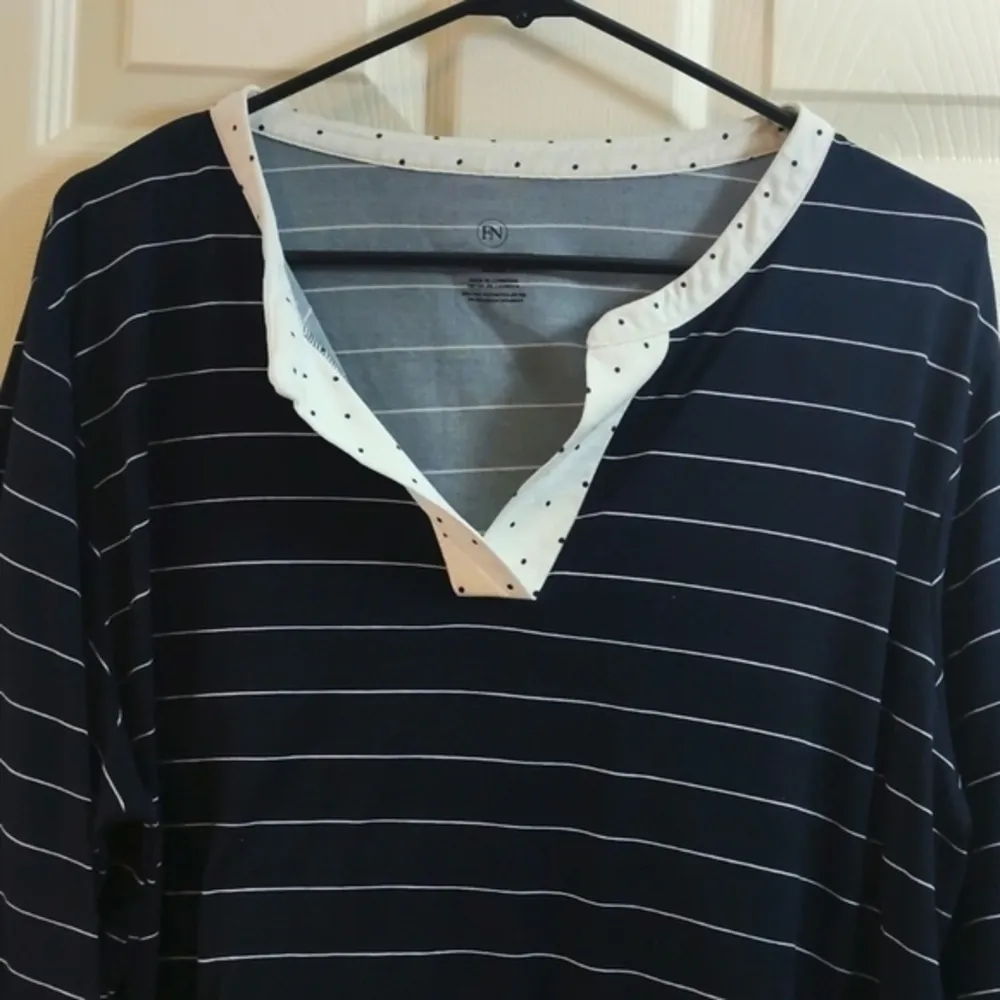 FN Flora Nikrooz Navy & White Stripe Polka Dot Pajama Shirt Top XL EUC #0276 - Image 3