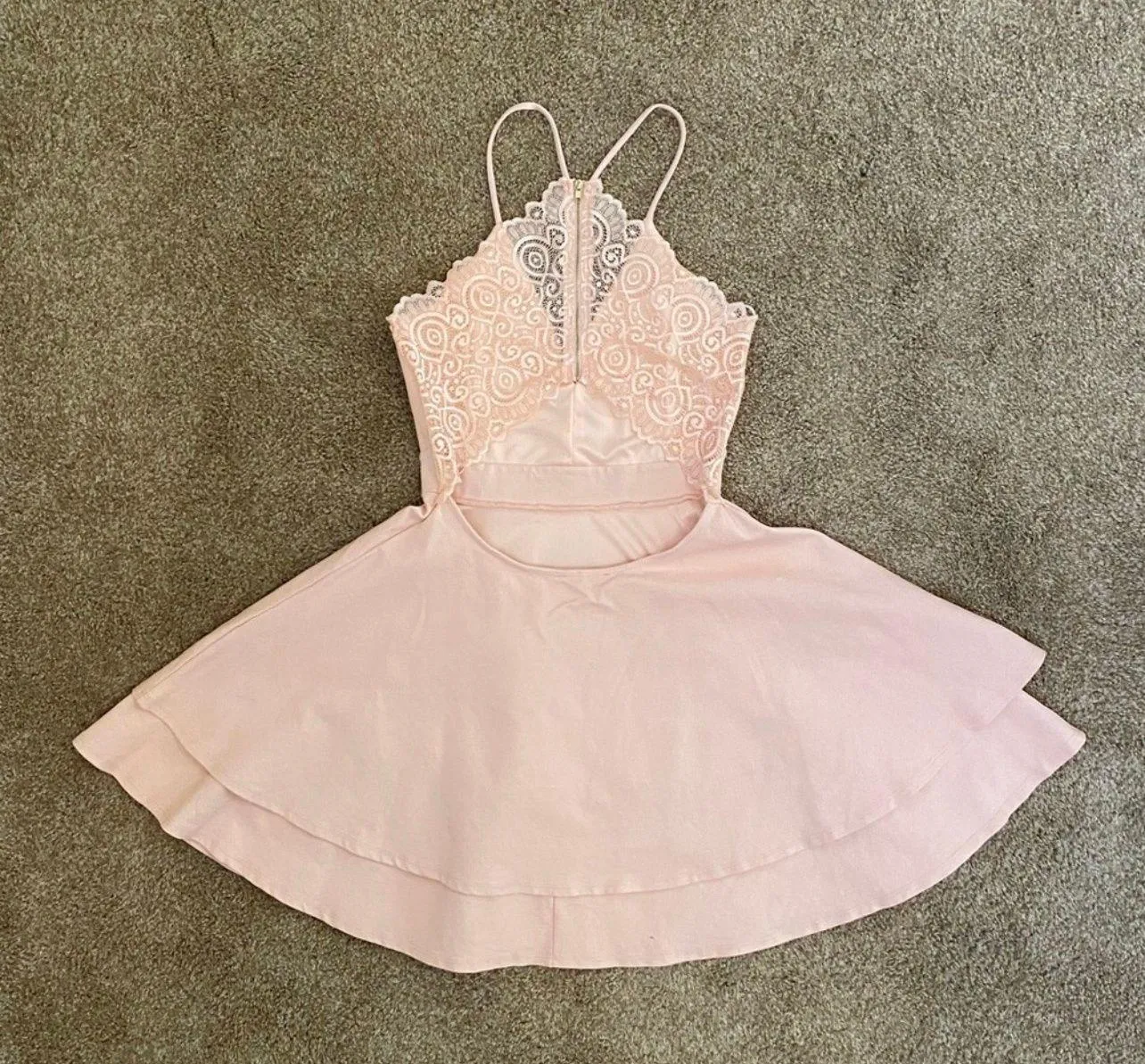 Pink Fit & Flare Lace Back Dress - Image 2