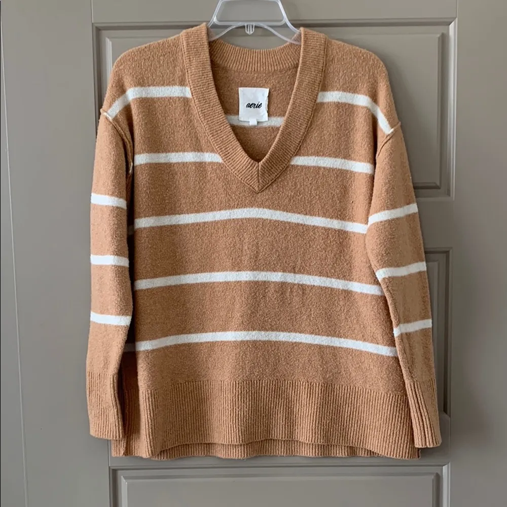 AERIE V NECK STRIPED SWEATER XXS OVERSIZED - Image 2