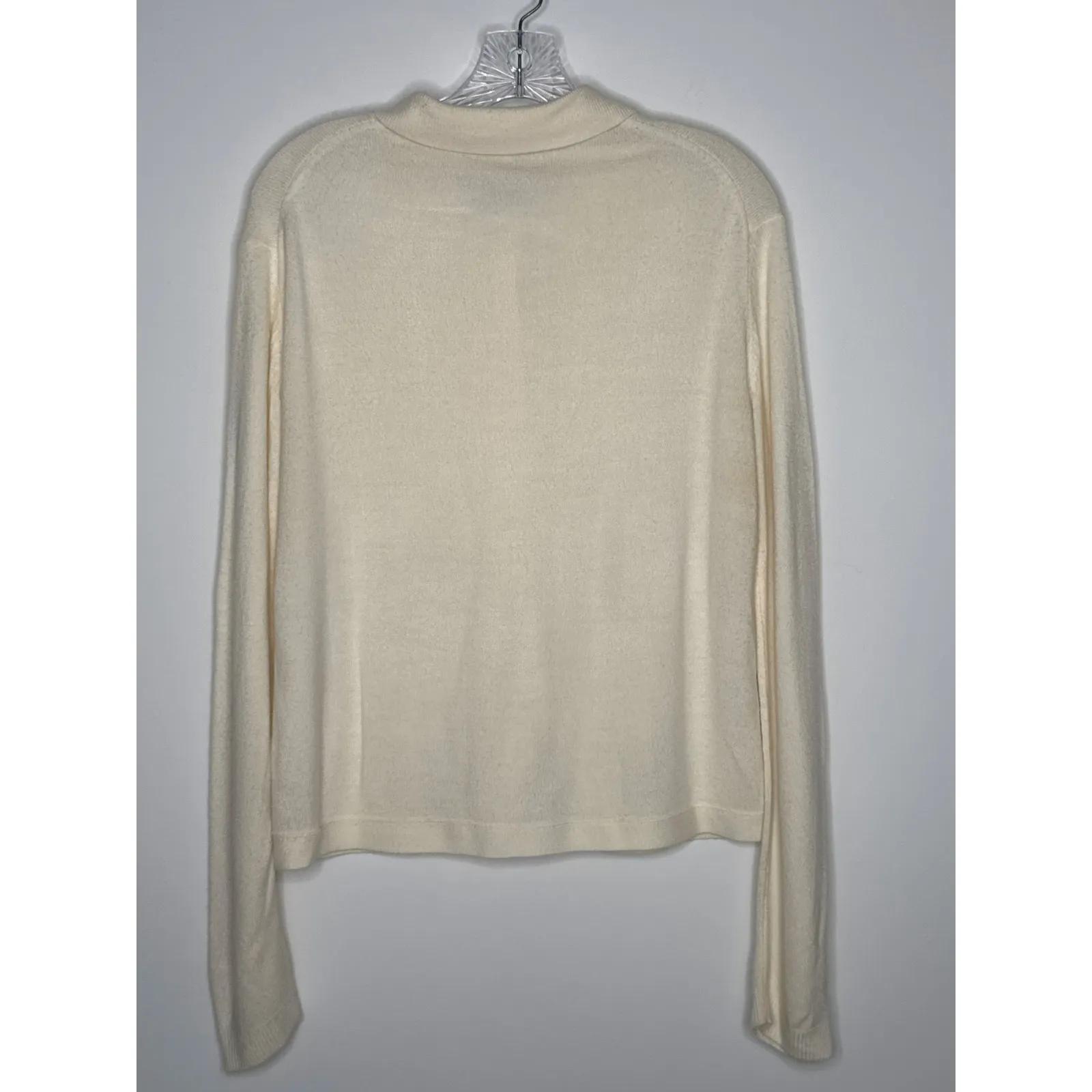 Vintage 70s Express Tricot Ivory Collared Cardigan Sweater Hong Kong Medium - Image 3