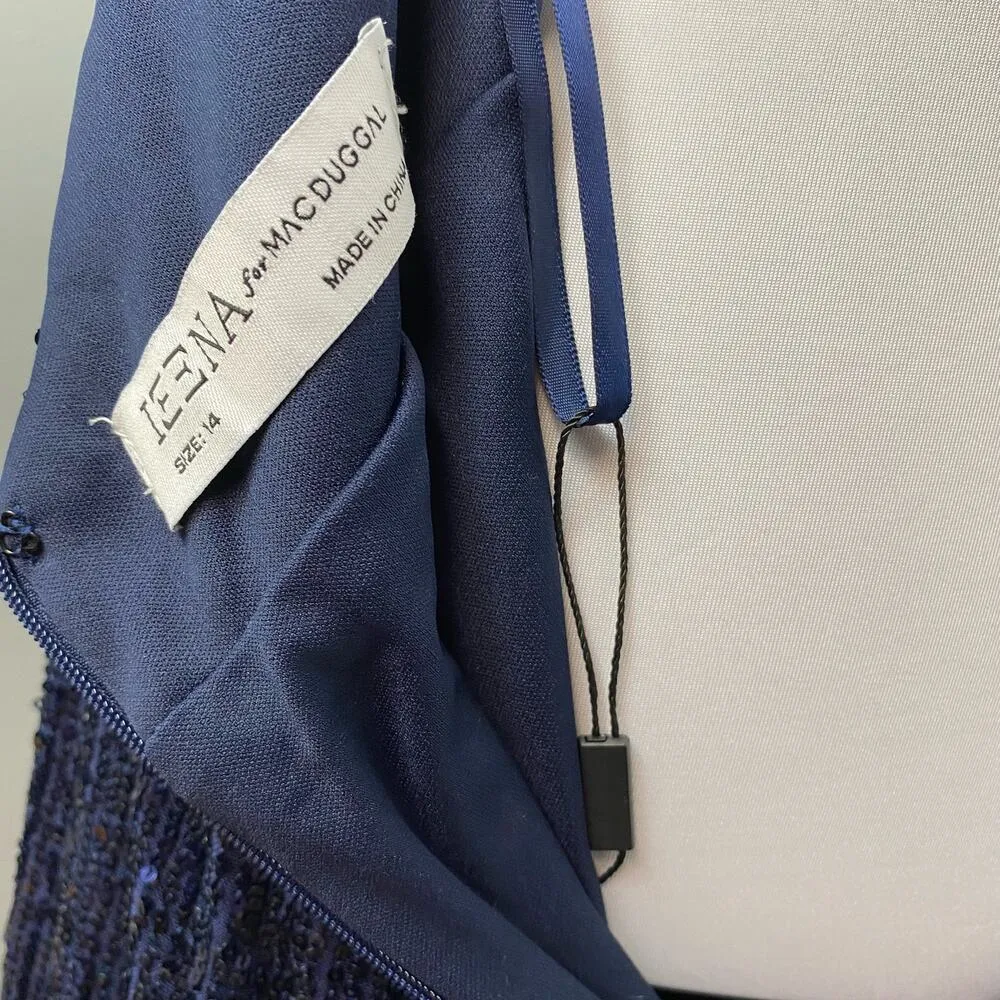 Mac Duggal Navy Sequin Halter Strap Plunge V Neck Gown Size 14 $348 Formal 11277 - Image 10