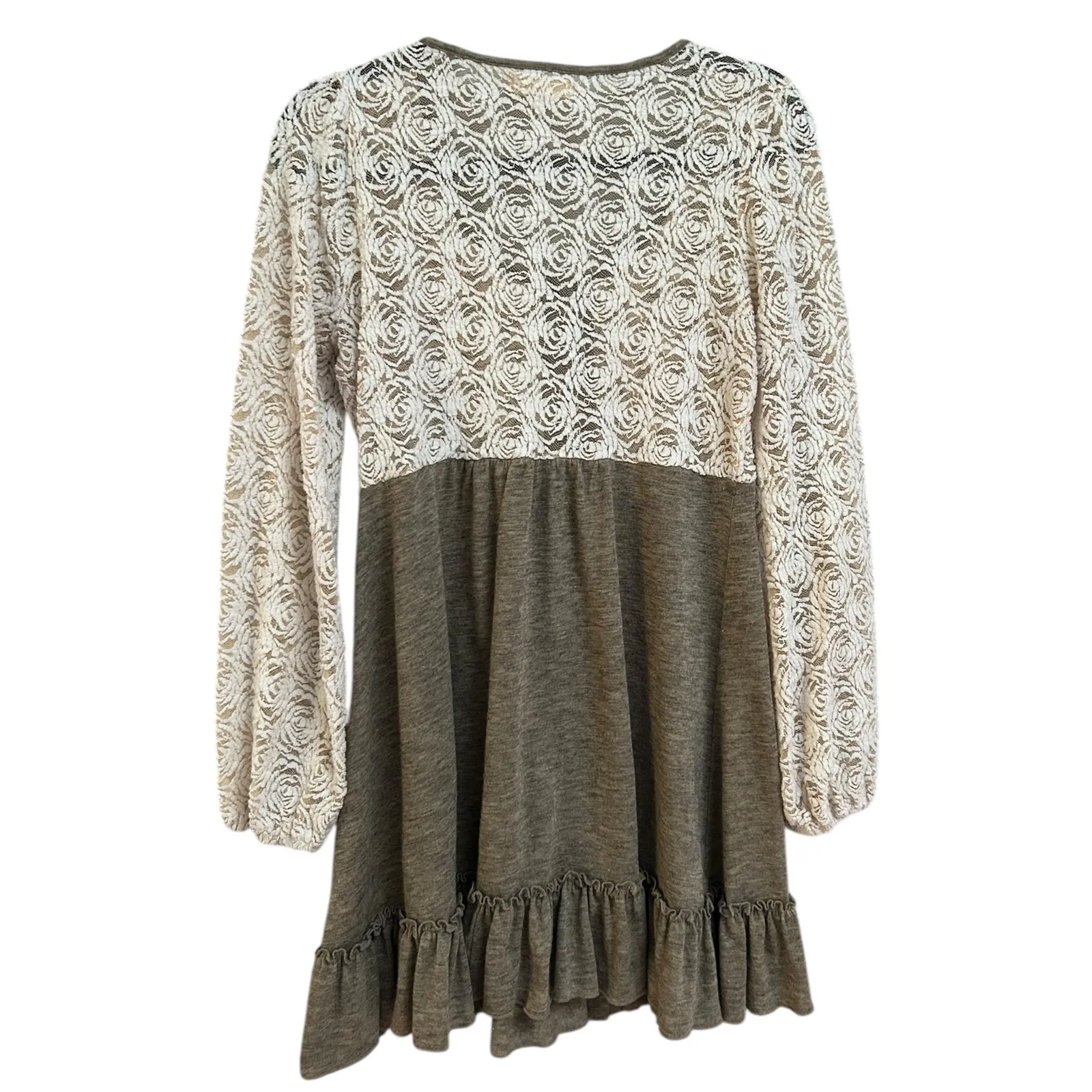 A'reve Boho Tunic Dress Womens‎ Small Lace Long Sleeve Button Front Ruffle White - Image 2