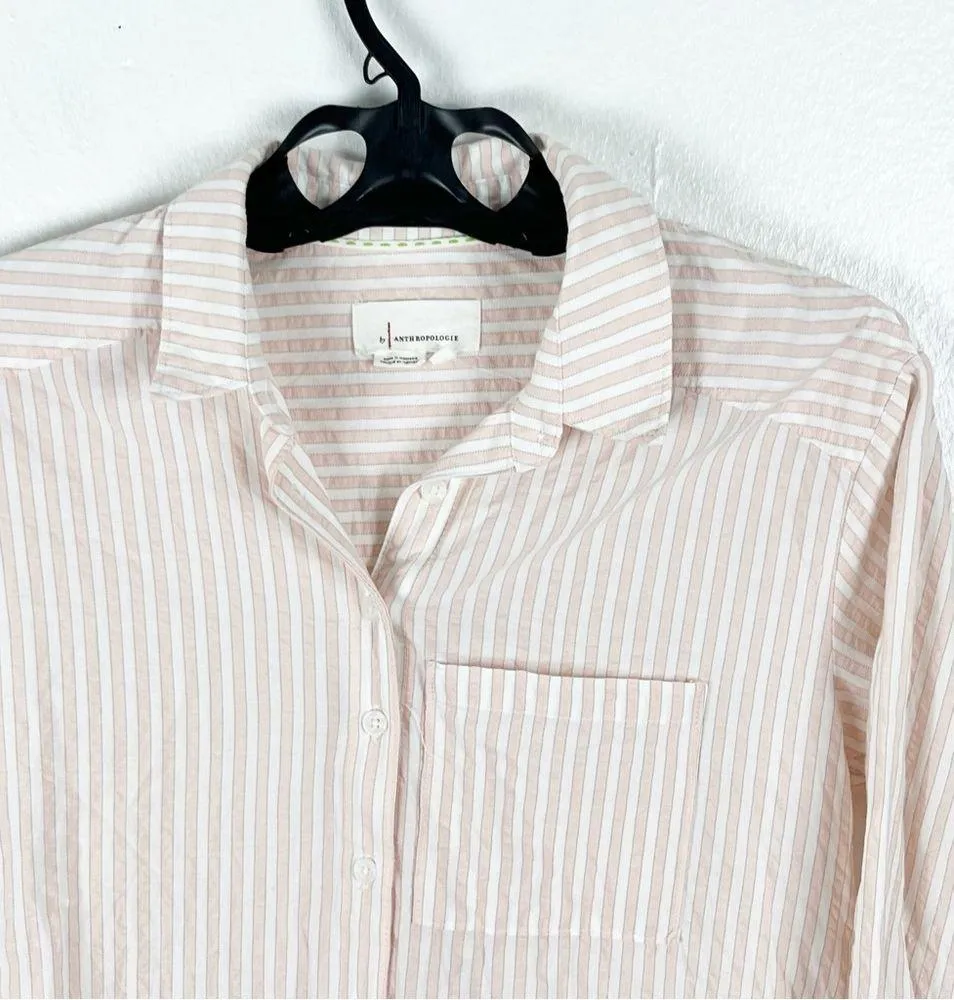 by ANTHROPOLOGIE Longline Striped Long Sleeves Button Chest Pocket Tunic Top XS - Image 5