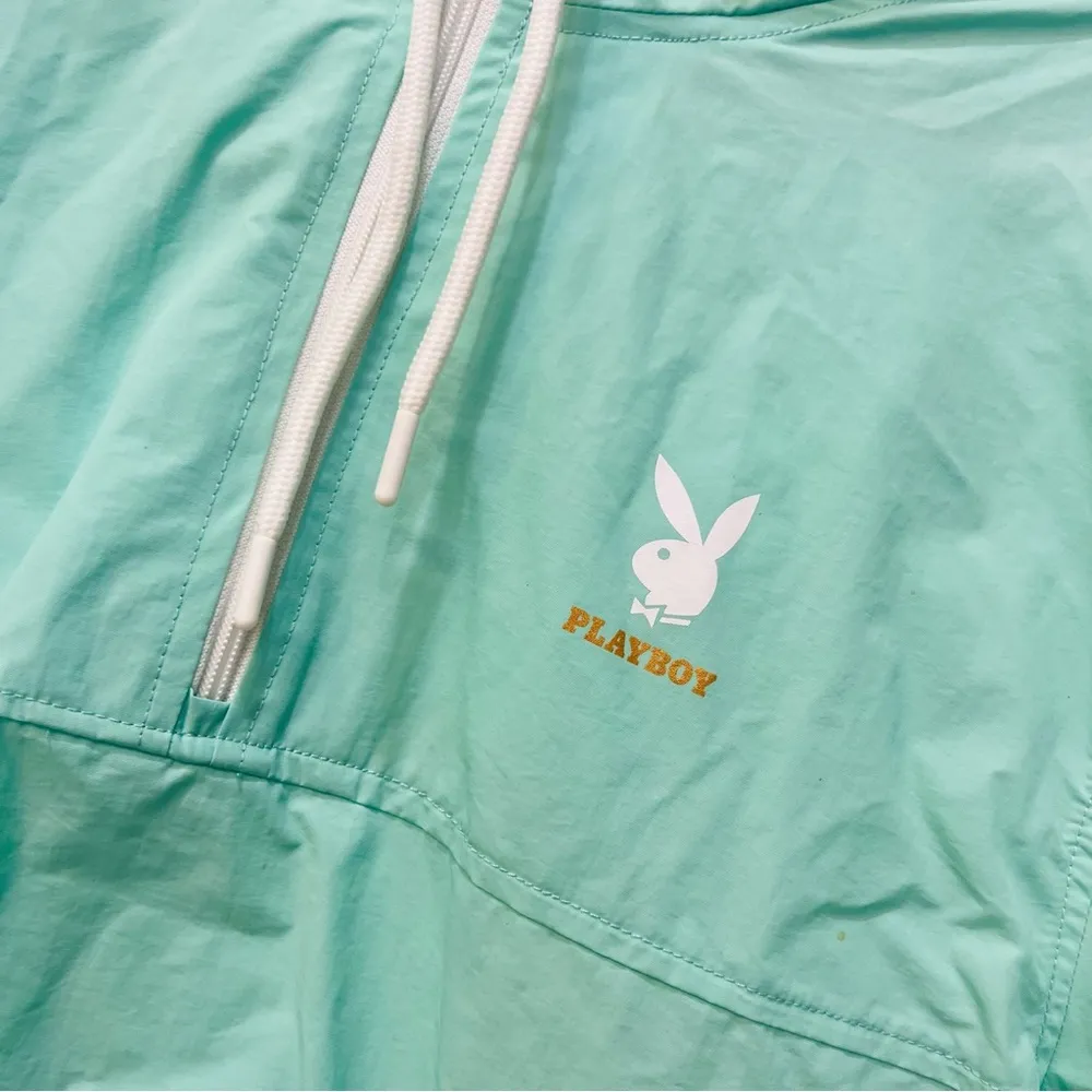 Playboy Pacsun Jacket Hoodie 1/4 Zip Blue green Women's size Large - Image 2