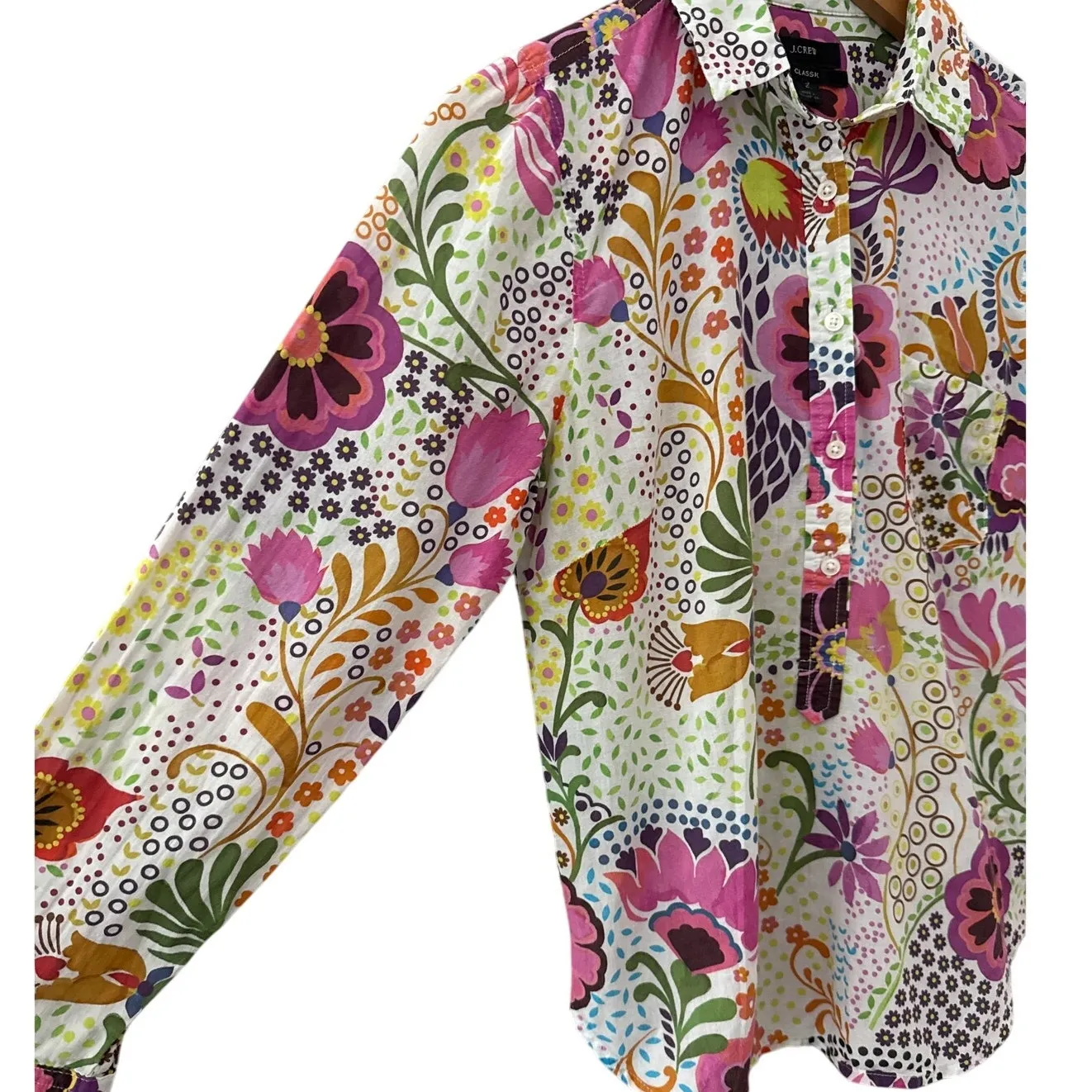 J.‎ Crew Ratti Retro Floral Popover Classic Fit  Shirt Rose Multi Size 2 - Image 10