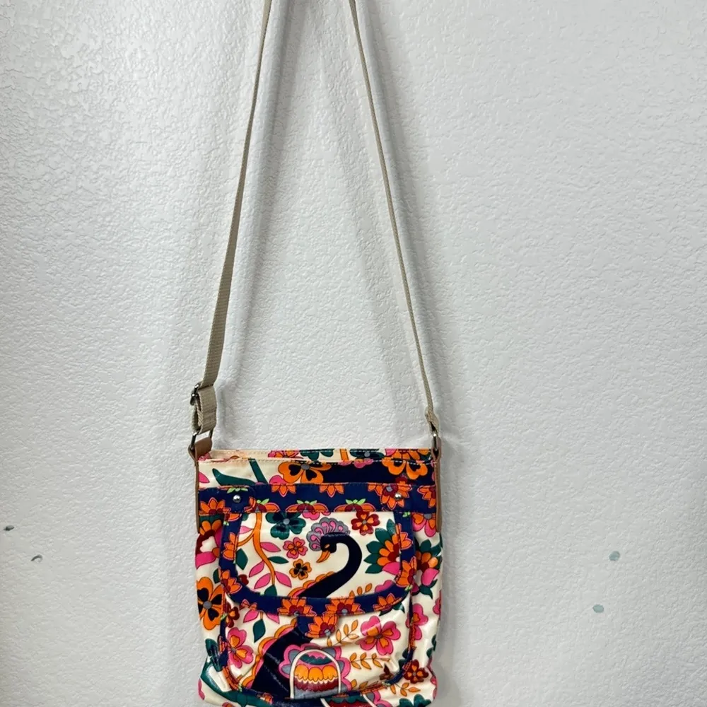 Womens Bag Floral Multicolor Waxed Coated Denim / Canvas Crossbody Bag - NEW - Image 3