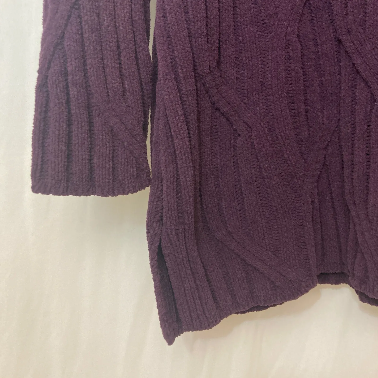 J. Jill Chenille Purple Soft Chunky Cable Knit Pullover Long Sleeve Sweater - Image 5