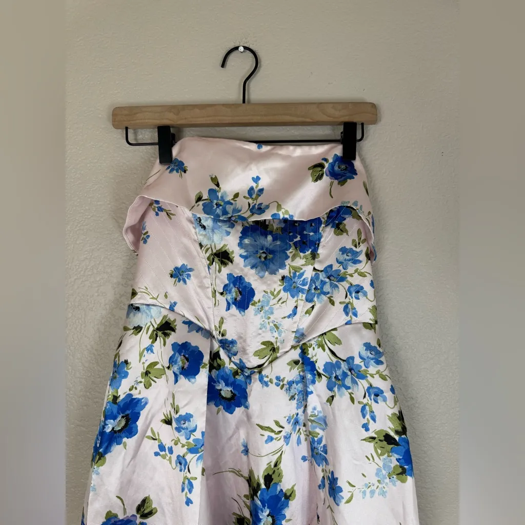 Anthropologie if By Sea Strapless Blue Floral Gown size Medium $129 Pink - Image 8