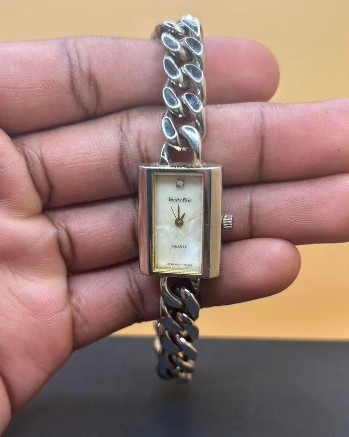 Vanity Fair Rectangle Wrist Watch Silver Links for Women Vintage and New Battery - Image 5