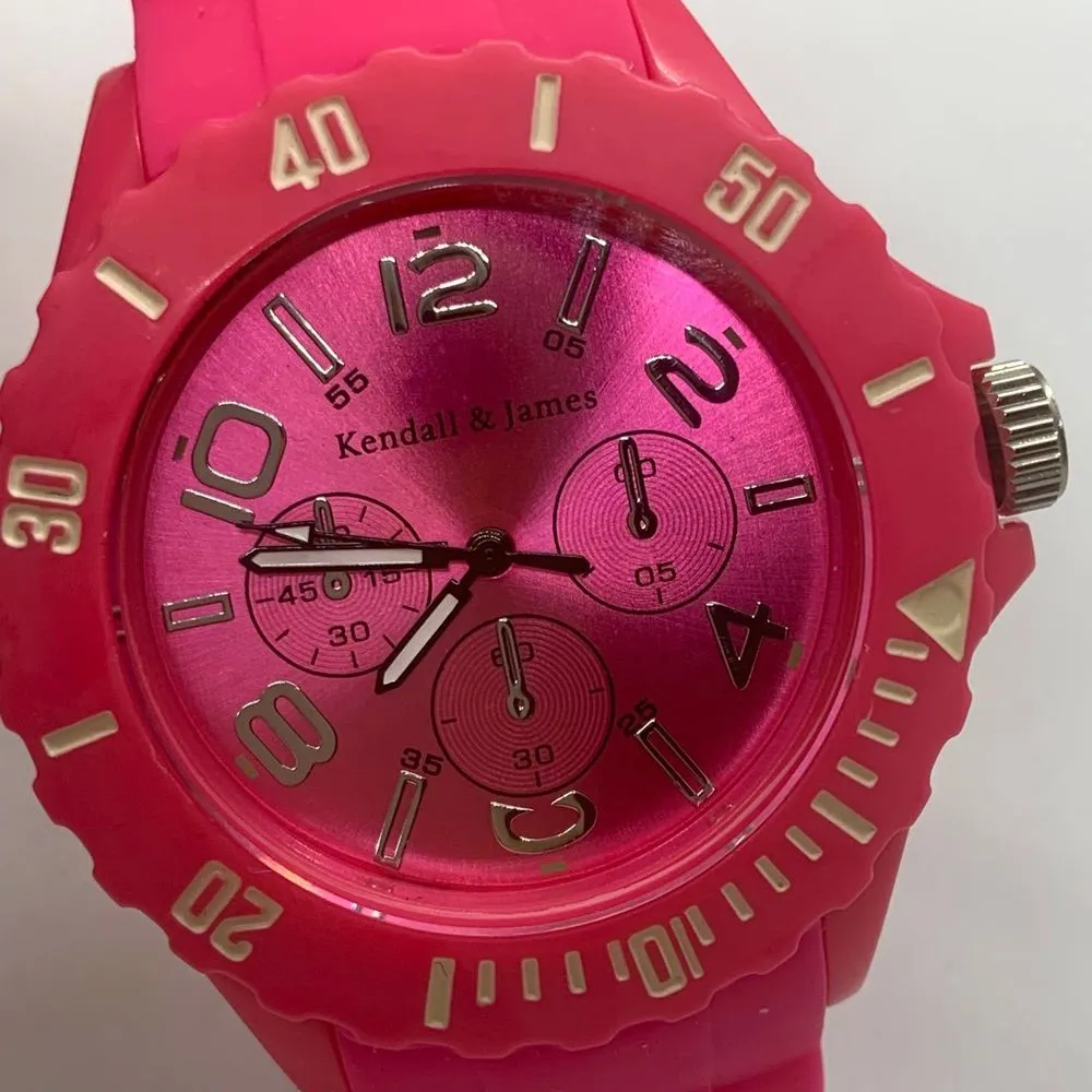 Kendall & James ladies large face 44mm pink dial silicone band w/battery - Image 2