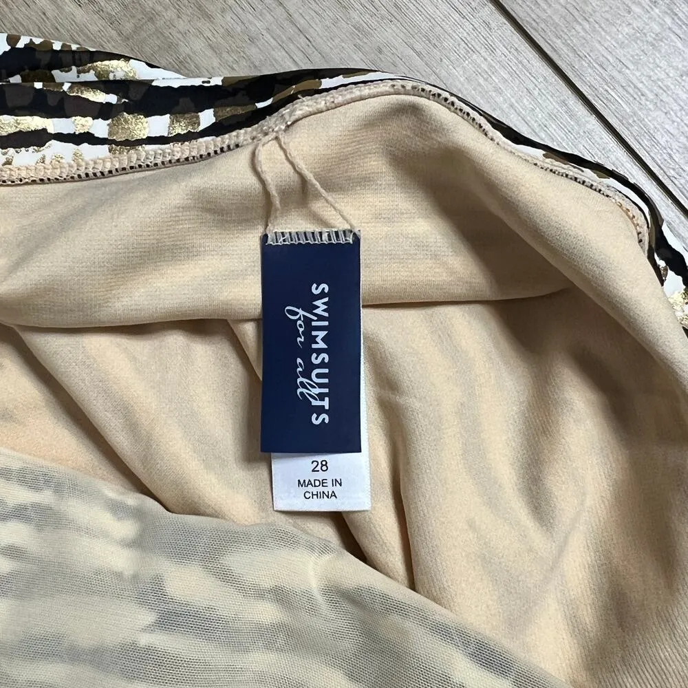 Swimsuits For All Swim Dress Handkerchief Hem Metallic Zebra Print Size 28 Tan - Image 13