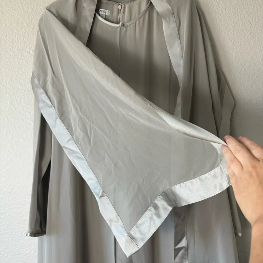 Kay Unger Silk Deep Champagne Taupe Cape Long Sleeved Evening Dress Size 12 - Image 4