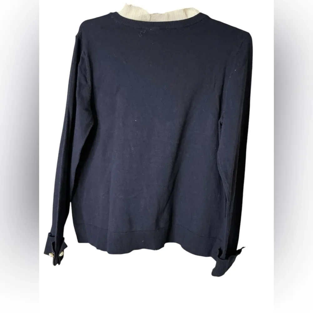 Women's Ruffle Collar & Sleeve Imitation Pearl Trim Crewneck - Image 6