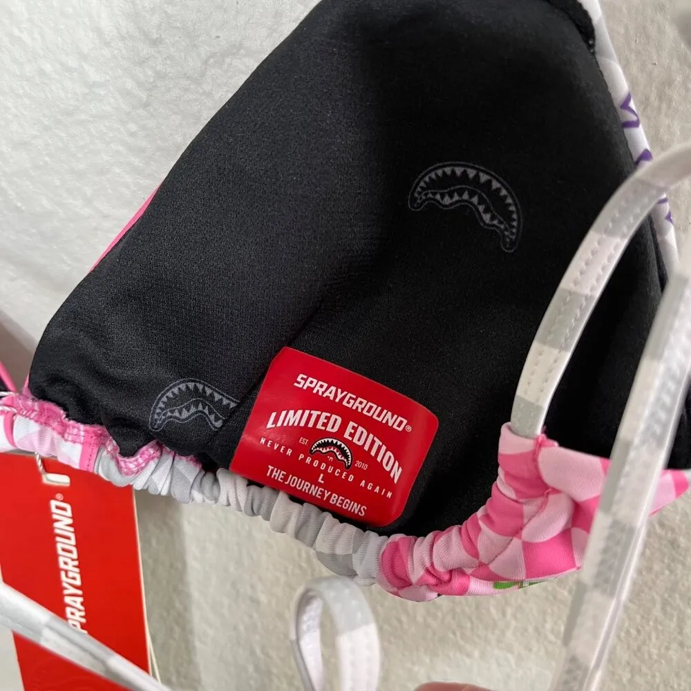 Sprayground Womens Triangle WTF Art Bikini Top Pink Tiger & Flame Print Size L - Image 8