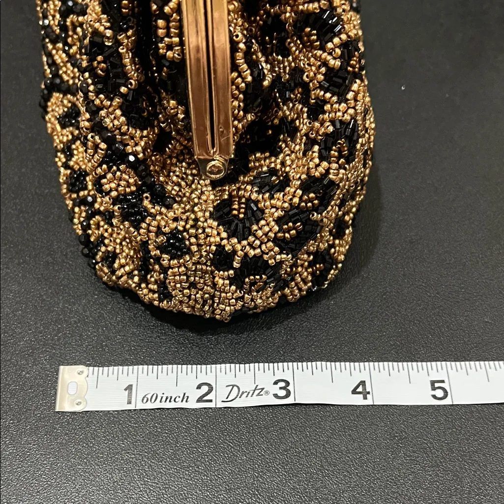 Made In India | Beaded Leopard Clutch w/ Chain Crossbody Strap Black - Image 12
