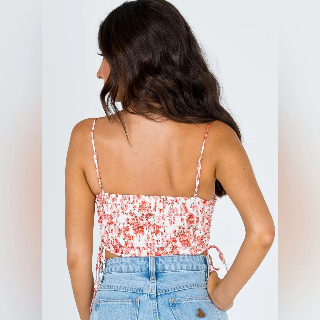 NWT Princess Polly Maddie Top Crop Floral Pink White Ruched Shirred‎ Crop Size 4 - Image 5