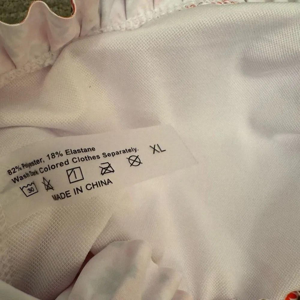 Orange Pink Red Floral Swimsuit Bikini Ruffle Bandeau Halter Top XL NWOT Pink - Image 6