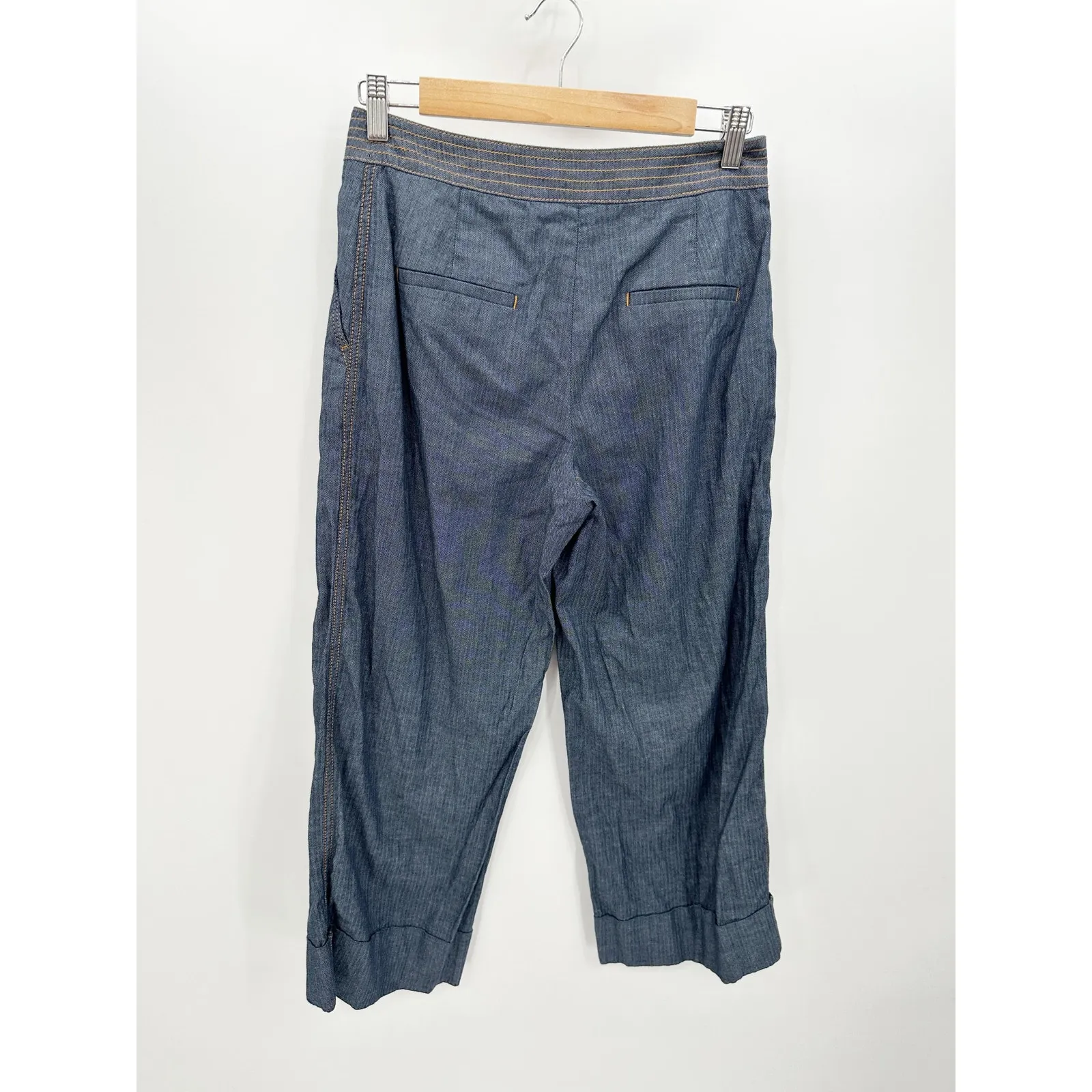 Brooks Brothers Womens Linen Blend Wide Leg Crop Pants Size 6 Denim Striped - Image 2