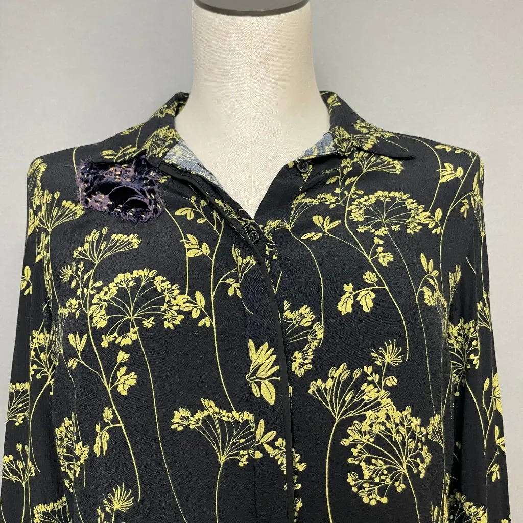 Cue Blouse Black Floral Artistic Mending FLAWS‎ Black Long Sleeve Size 8 Women - Image 3