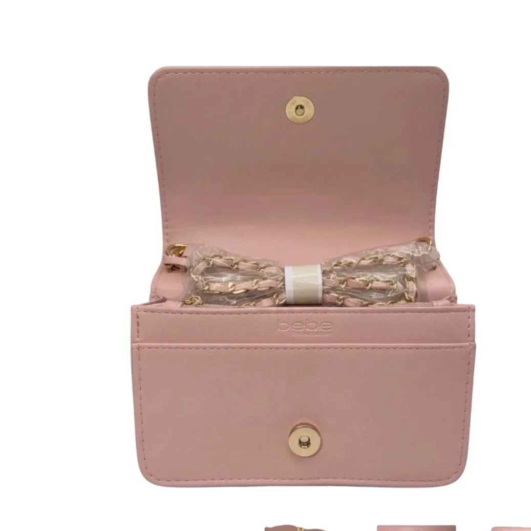 Bebé Quilted  Satchel Top Handle Bag Gold Accents Blush Pink Purse - Image 6