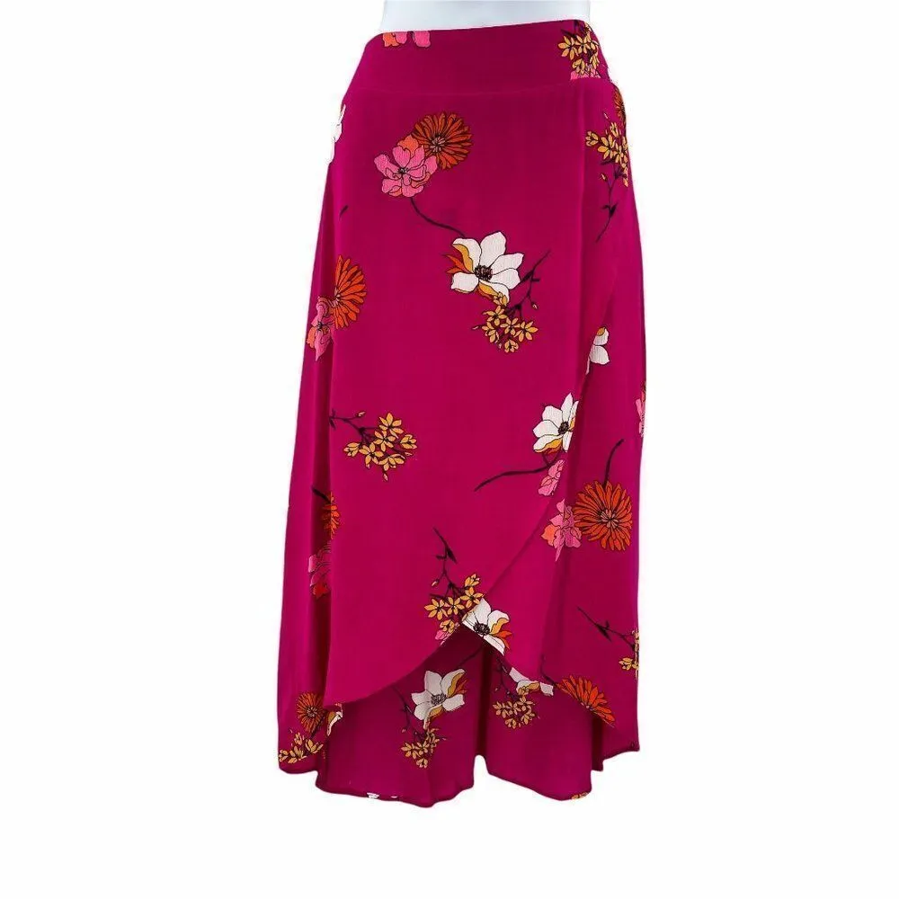 2/$30 a.n.a Pink Floral Print High Waisted Flowy Lightweight Midi Skirt 10 - Image 5