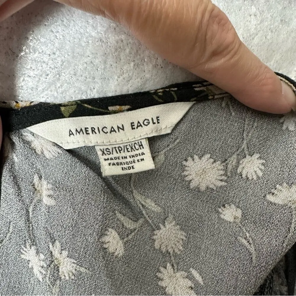 Size XS Babydoll Blouse Top Black Floral Back Cut Out Viscose - Image 9