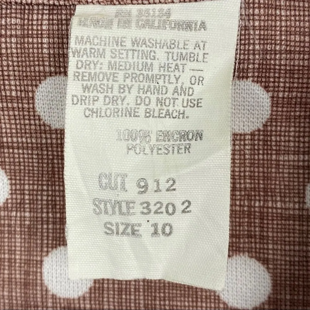 Vintage Brown & White Polka Dot Long Sleeves Belted Elastic Waist Maxi Dress Size 10 - Image 3