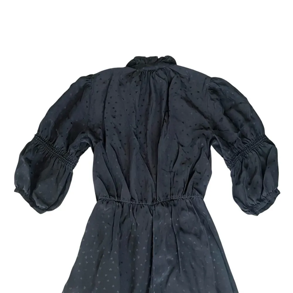 Rebecca Taylor Women’s Silk Jaquard Black Heart Print Tie Front Jumpsuit Size 2 - Image 6