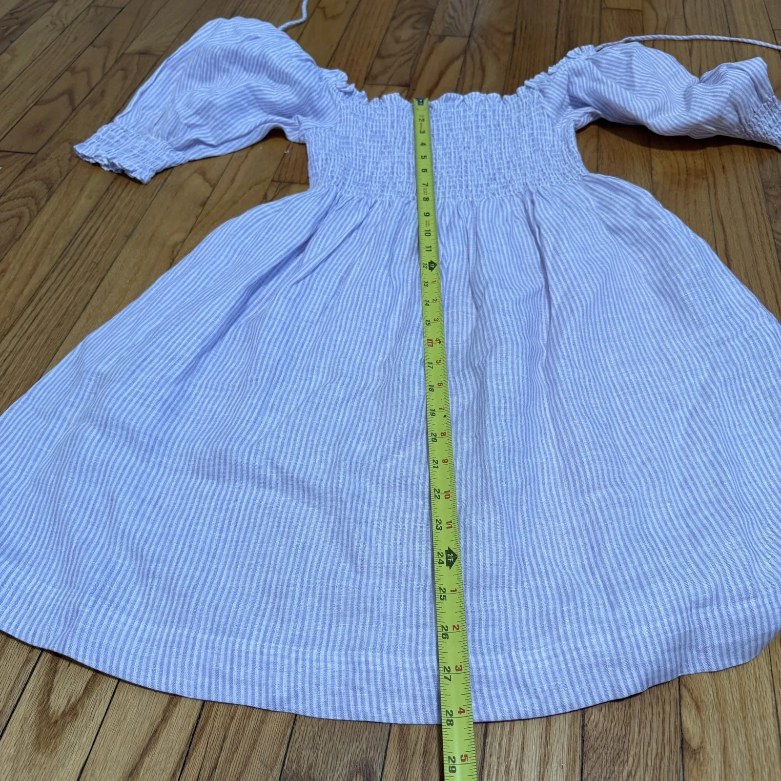 Hill House Home Athena Linen Nap Mini Dress in Lilac‎ Stripe Size XS - Image 7