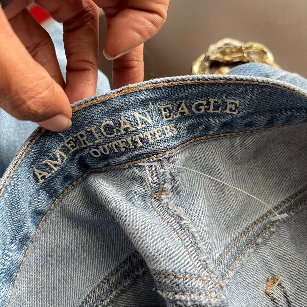 AMERICAN EAGLE | Blue High Rise Girlfriend Fit Distressed Denim Jeans - Image 6