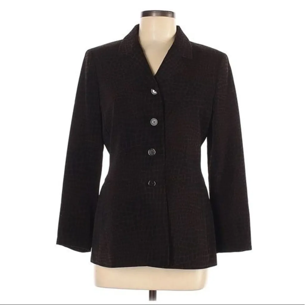 Le Suit Blazer Size 6 Petite Animal Print Black Brown Black Brown Collared Sz 6P - Image 8