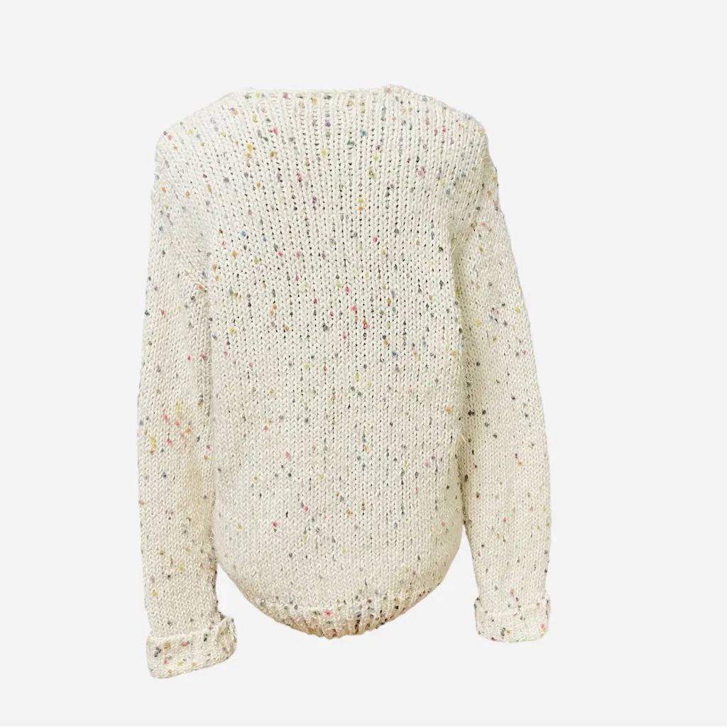 Doe & Rae Cream Confetti Knit Sweater Pullover Long Sleeve V-Neck Women’s Size L - Image 6