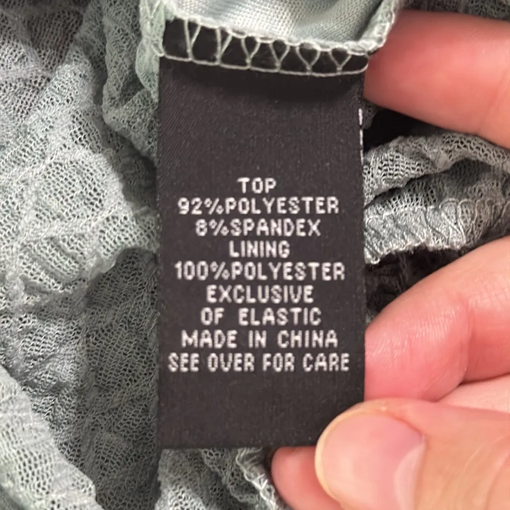 Iz Byer Victorian Textured Sheer Elastic Edges Mock Neck Ruffle Sage Blouse XS - Image 8