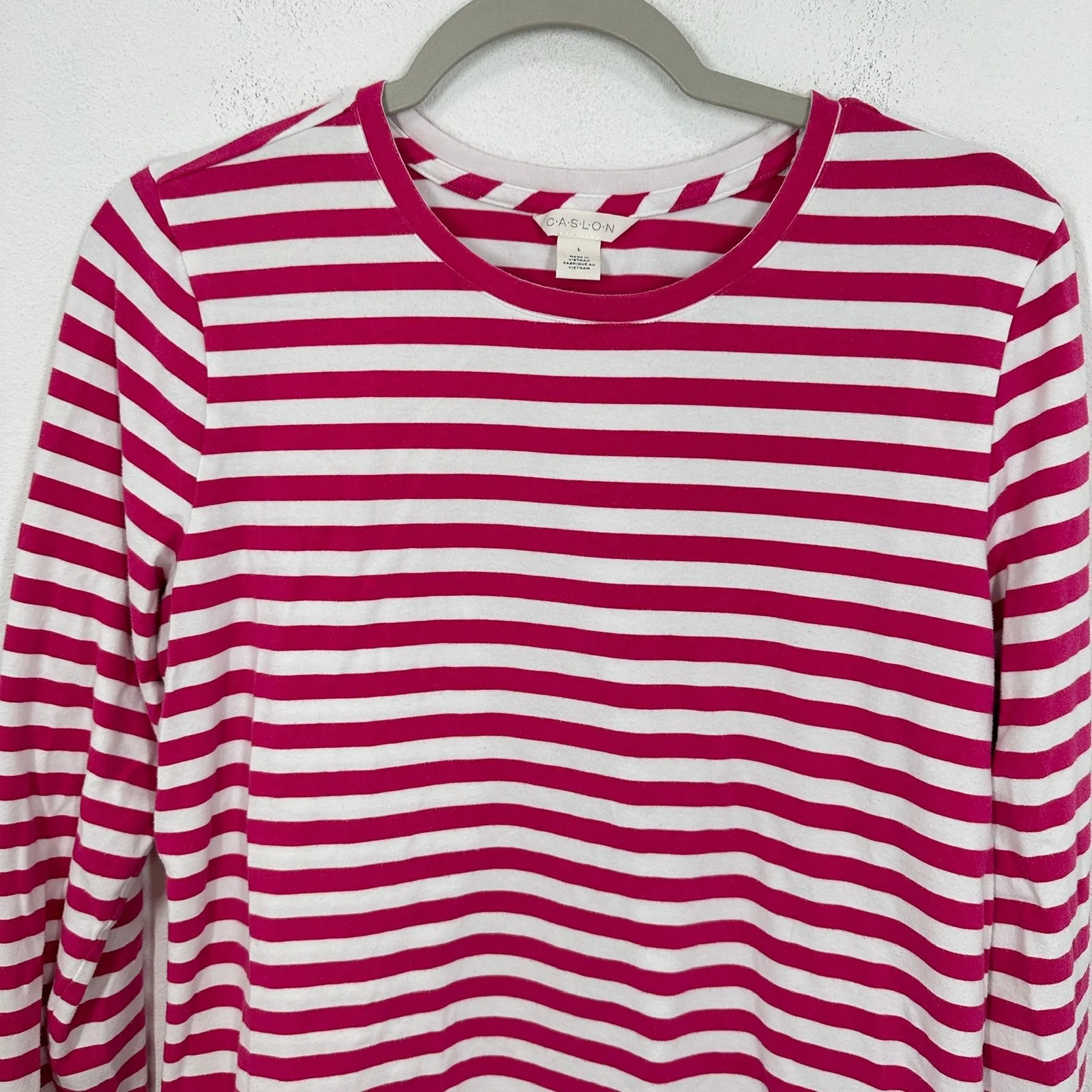 CASLON Nordstrom Women's Pink Striped Long Sleeve Crew Neck Casual Top Size L - Image 4