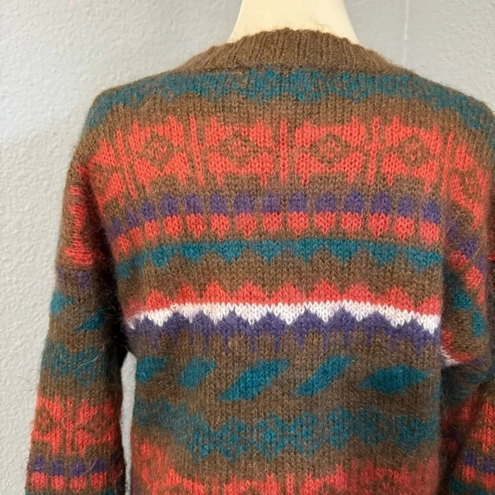 Knit Knit Colorful Vintage Mohair Wool Blend Round Neck Winter Cozy Sweater Sz M Brown Size M - Image 5