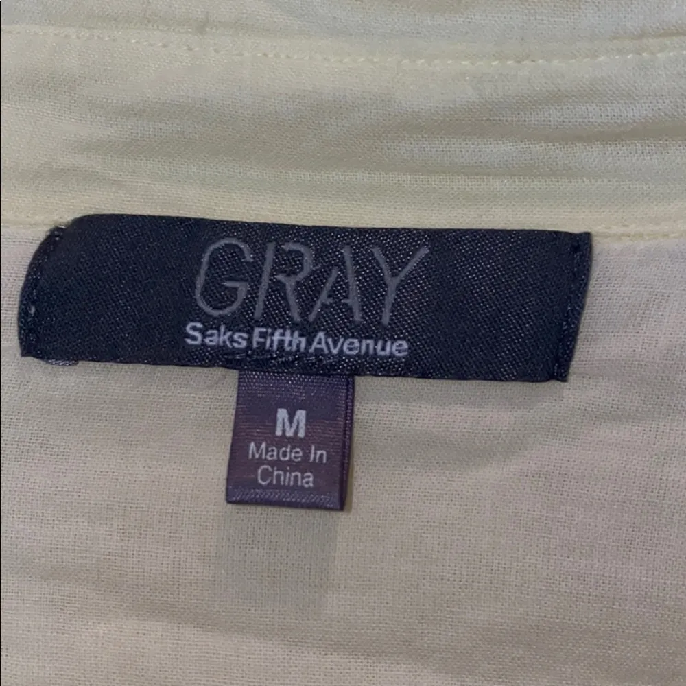 Gray Saks Fifth Avenue Pale Yellow Button Up Top - Image 3